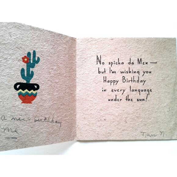 Vintage 1940s-50s Embossed Birthday Greeting Card with Sombrero Design - Picture 2 of 3